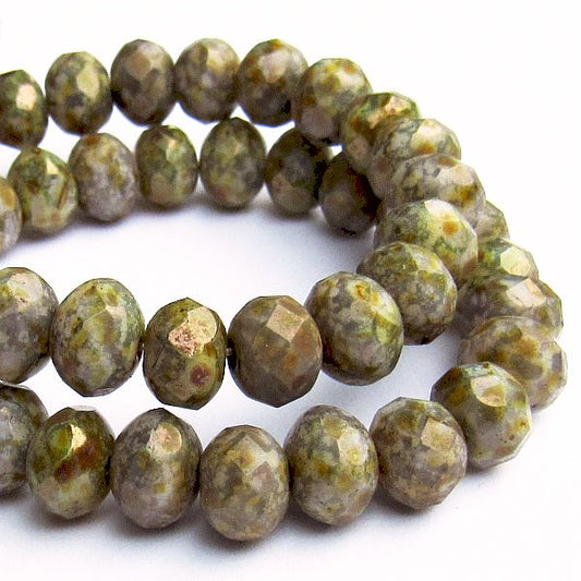 Czech Glass Beads, Faceted Rondelle Beads, Grey Blue Stone Bronze Picasso Bead 7mm 15 pcs. 318