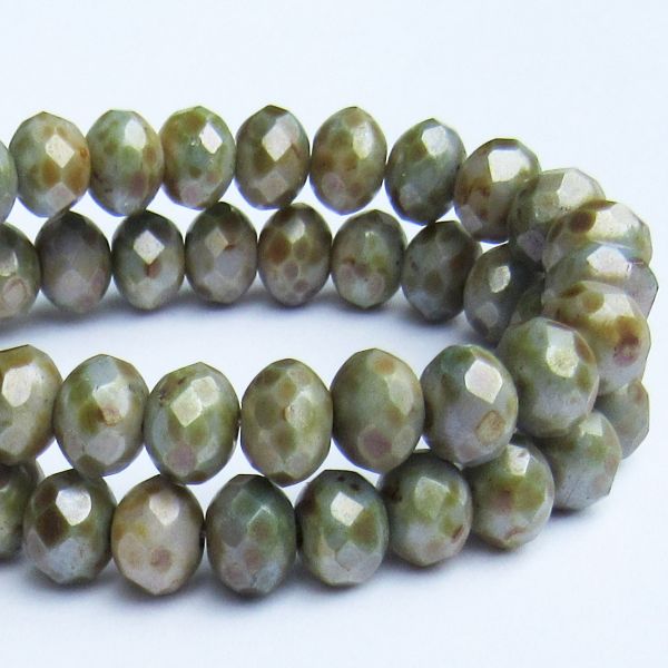 Czech Glass Beads, Faceted Rondelle Beads, Light Grey Blue White Stone Beads with a Amber Picasso Finish 7mm 15 pcs. 724