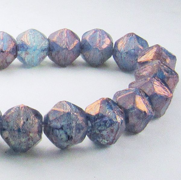 Picasso Czech Glass Beads, 10mm Hyacinth Blue Czech English Cut Beads Blue Purple Bead 20 Pcs. E-962