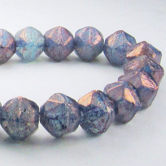 Picasso Czech Glass Beads, 10mm Hyacinth Blue Czech English Cut Beads Blue Purple Bead 10 Pcs. E-962