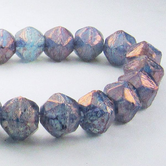 Picasso Czech Glass Beads, 10mm Hyacinth Blue Czech English Cut Beads Blue Purple Bead 10 Pcs. E-962