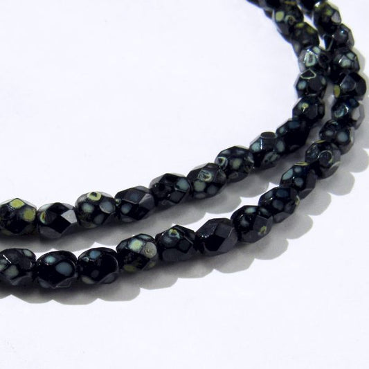 Black Picasso Czech Glass Fire Polished 4mm Faceted Round Beads 100 pcs. 4mm/152-B