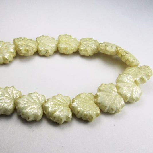 Czech Glass Maple Leaf Beads 13mm Ivory with Picasso Finish 10 pcs. L-968