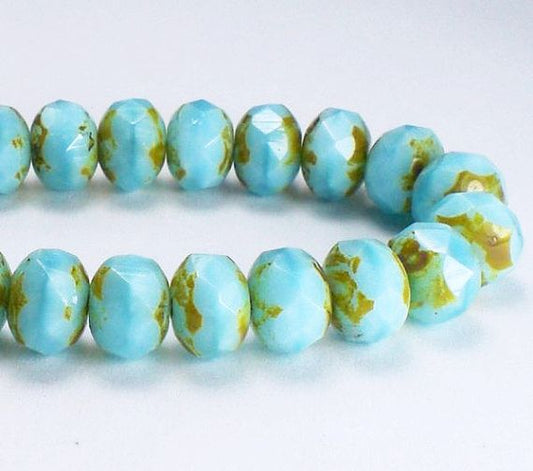 Picasso Czech Glass Beads 7mm Light Blue Faceted Rondelles 25 Pcs. RON6-111