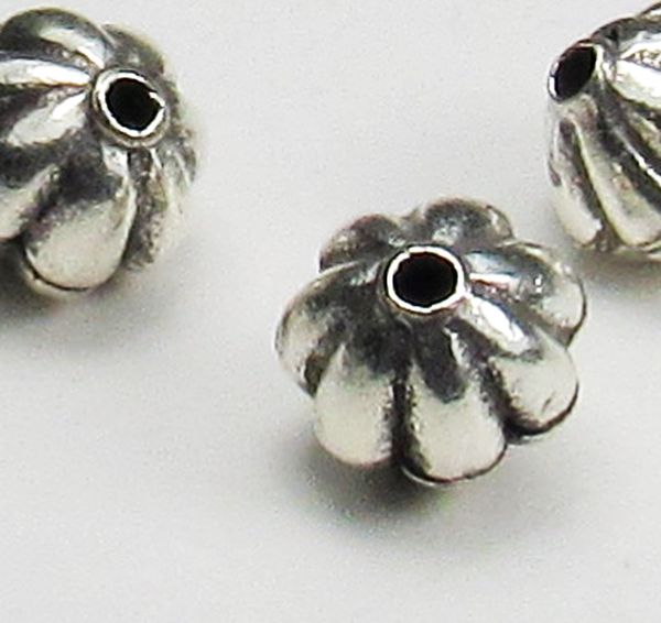 Fluted 9mm Karen Hill Tribe Bead Silver Bead Fine Silver Beads HT-320
