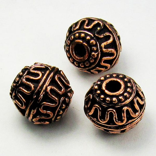 15mm Genuine Copper Barrel Bead, Large Hole Copper Bead 3 pcs. GC-372