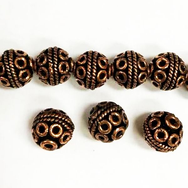 12mm Round Ornate Copper Beads, Bali Style 5 pcs. GC-393