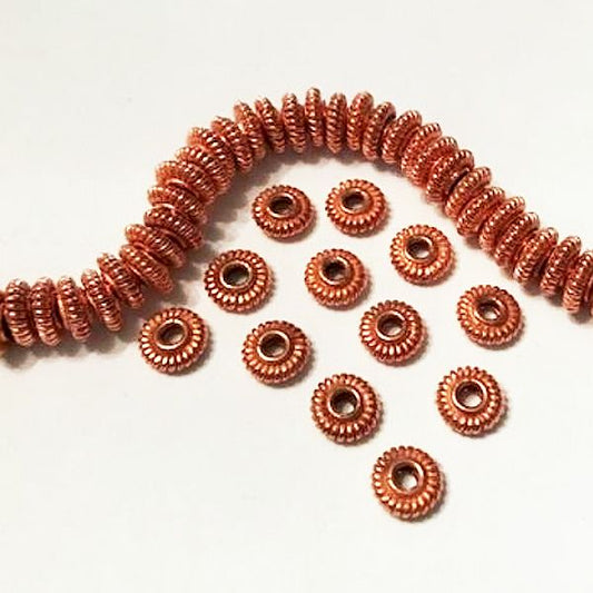 Genuine Copper Coil Beads, 10mm Bright Copper Rondelle Beads 12 pcs. GC-399