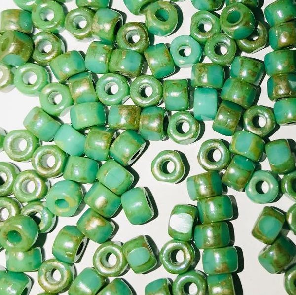 Matubo 6/0 Beads, Green Turquoise Czech Glass Picasso Beads 15 or 50 Grams M-43400-GreenTurq