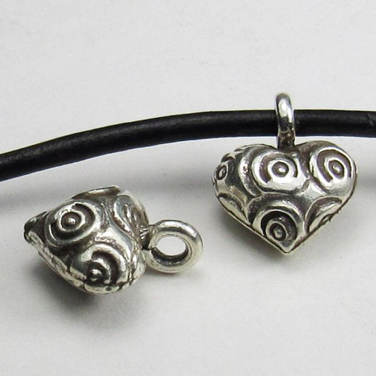 Stamped Charm Karen Hill Tribe Thai Silver Puffed Heart Charms Karen Hill Tribe Thai Silver 2 pcs. HT-316
