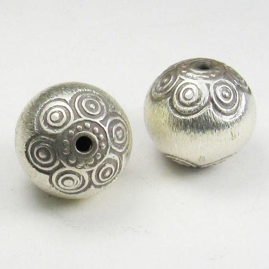 Fine Silver Focal Bead Karen Hill Tribe Bead Brushed Silver Bead Flower Designs HT-314