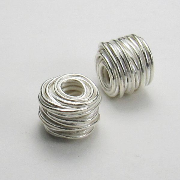 Karen Hill Tribe Wire 9mm Fine Silver Bead Wrapped Rondelle Large Hole Bead 2 pcs HT-315