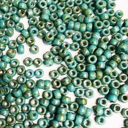 Matubo 7/0 Beads, Blue Turquoise Czech Glass Picasso Beads 15 or 50 Grams M-43400-BlueTurq