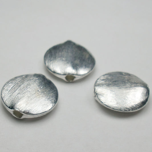 Brushed Sterling Silver Beads, 13mm Coin Beads, Flat Beads 3 pcs. S-160