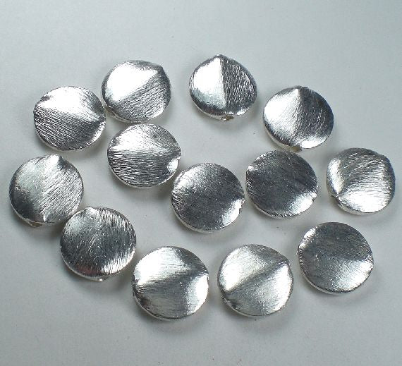 Brushed Sterling Silver Beads, 13mm Coin Beads, Flat Beads 3 pcs