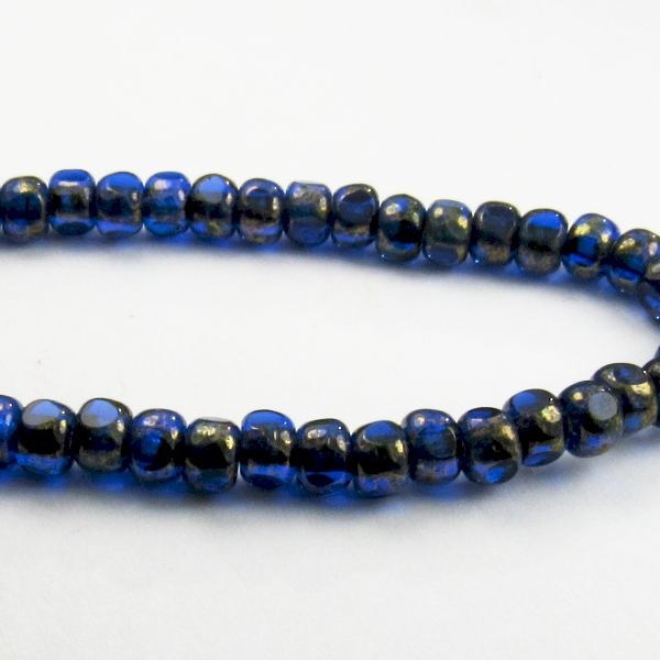 Czech Glass Trica Beads , 5mm Cobalt Blue Tri-cut Beads w/Picasso 50 Pcs. TR-1178