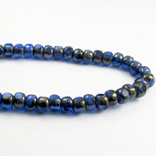 Czech Glass Trica Beads , 5mm Cobalt Blue Tri-cut Beads w/Picasso 50 Pcs. TR-1178