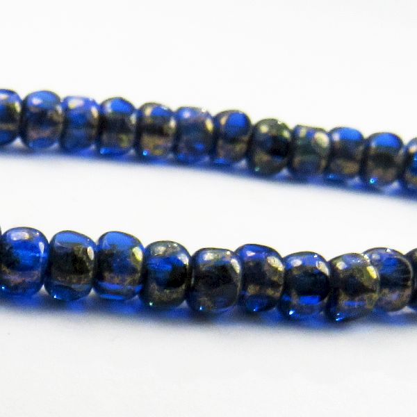 Czech Glass Trica Beads , 5mm Cobalt Blue Tri-cut Beads w/Picasso 50 Pcs. TR-1178