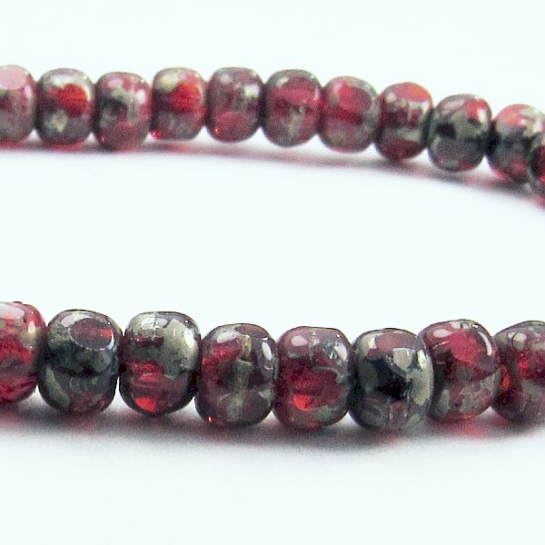 Czech Glass Picasso Trica Beads, 5mm Ruby Red Tri-cut Beads 50 Pcs. TR-1201