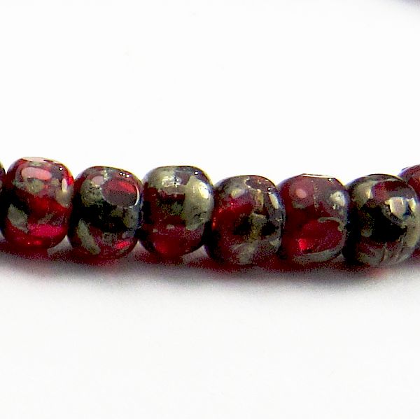 Czech Glass Picasso Trica Beads, 5mm Ruby Red Tri-cut Beads 50 Pcs. TR-1201