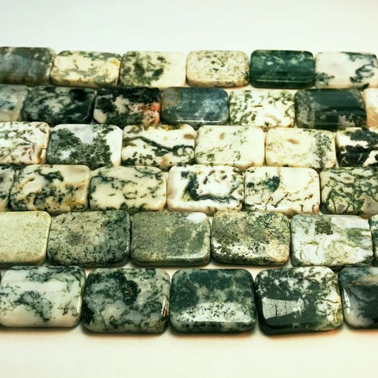 Natural Green Tree Agate Beads Rectangular Tree Agate Focal Beads