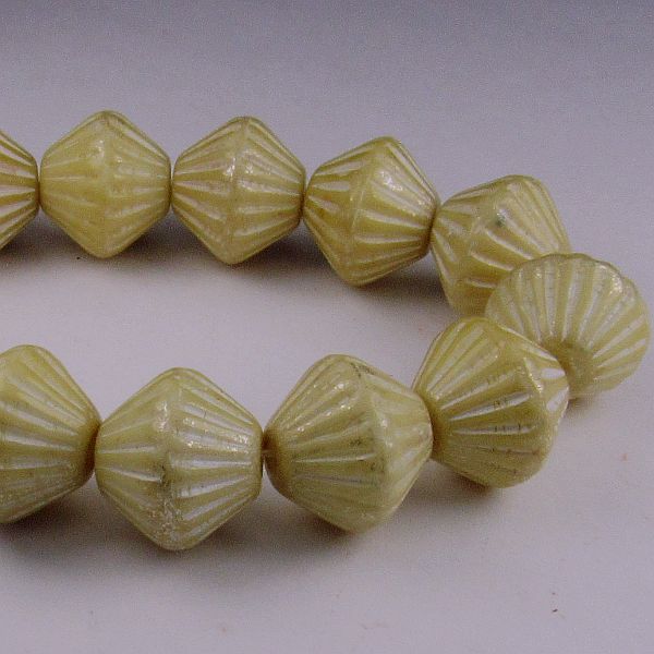 Ivory Fluted Bicone Czech Glass Beads 15 Pcs. B-799