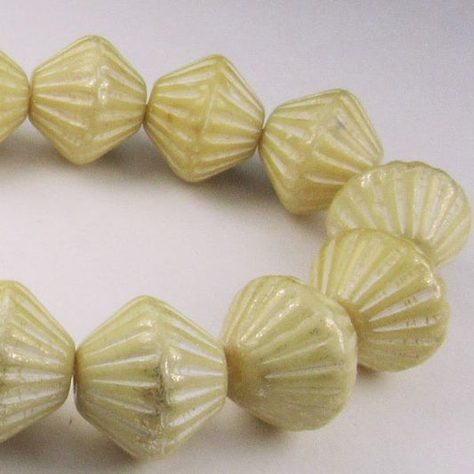 Ivory Fluted Bicone Czech Glass Beads 15 Pcs. B-799