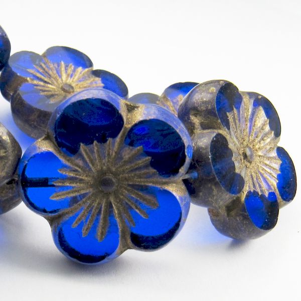 22mm Sapphire Blue Hibiscus Flower Beads, Czech Glass Beads 2 pcs. F-666