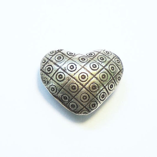 Puffed Heart Bead Karen Hill Tribe Fine Silver Bead Focal Bead 23 x 27.3mm HT-261