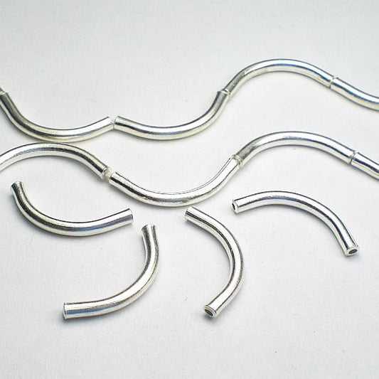 18mm Fine Silver Curved Tube Beads Karen Hill Tribe Thai Silver 8 pcs. HT-294 - Royal Metals Jewelry Supply