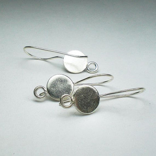 Fine Silver and Sterling Silver Ear Wires 10mm Disk Disc w/Ring French Hook 20.5 Ga. Thai Silver 1 Pair E-118