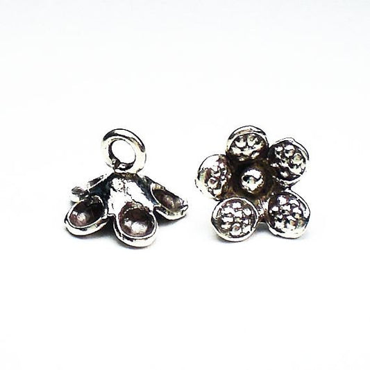 11.5mm Fine Silver Flower Charms Karen Hill Tribe Charm Flower Charms 2 pcs. HT-241 - Royal Metals Jewelry Supply