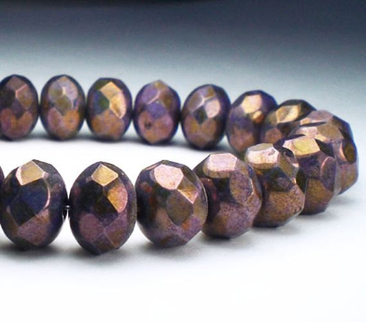 Violet Purple Luster Czech Glass Beads 6 x 8mm Rondelles 10 Pcs. RON8-698