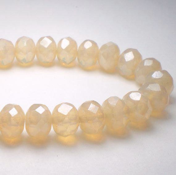 Milky Peach Beige Czech Glass Beads 6x8mm Faceted Rondelle Beads 10 Pcs. RON8-706