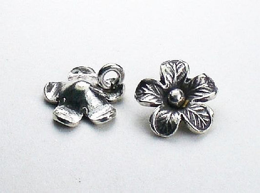 Fine Silver Flower Charms Karen Hill Tribe Charm 11.7mm 2 pcs. HT-229