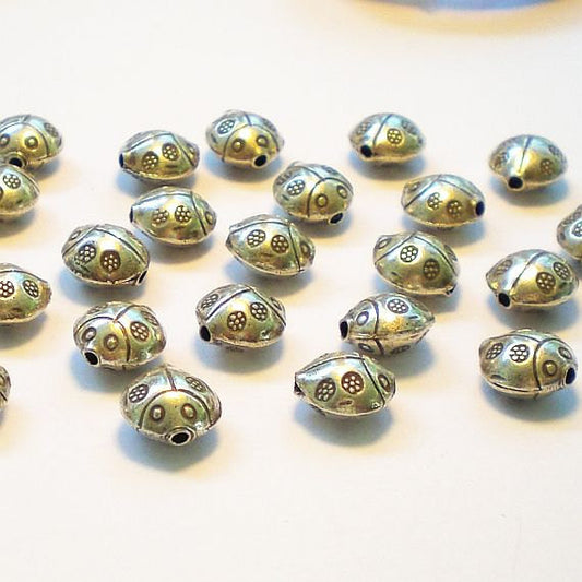 Lady Bug Beads Karen Hill Tribe 11mm Lady Bird Fine Silver Puffed Disc Bead 2 pcs HT-258