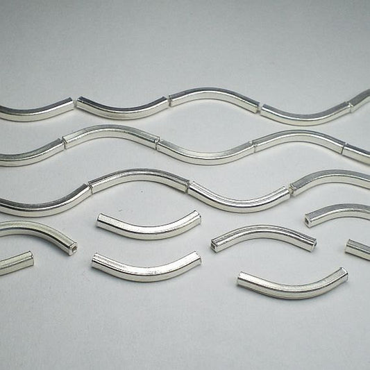 19mm Fine Silver SQUARE Curved Tube Beads Karen Hill Tribe Thai Silver 6 pcs. HT-293 - Royal Metals Jewelry Supply