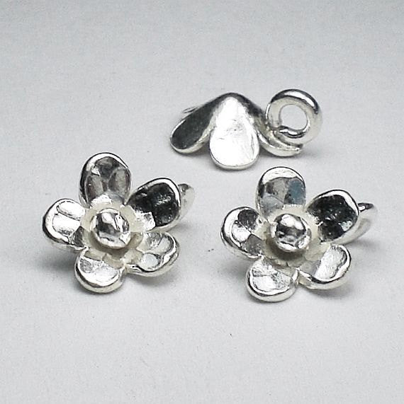 11mm Fine Silver Flower Charms Karen Hill Tribe Charm Flower Charms 2 pcs. HT-291 - Royal Metals Jewelry Supply