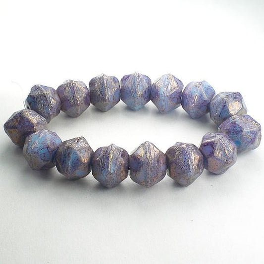 Picasso Czech Glass Beads 10mm Amethyst Czech English Cut Beads Blue Purple Bead 10 Pcs. E-1156