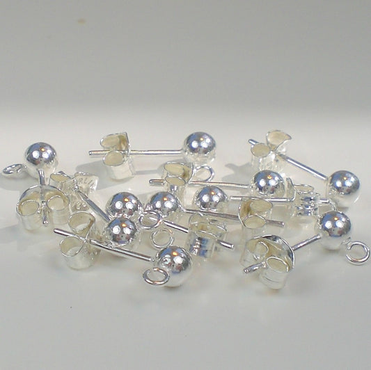 4mm Ball Post Earrings with Split Ring Sterling Silver Stud Earrings 5 PAIR E-105 - Royal Metals Jewelry Supply