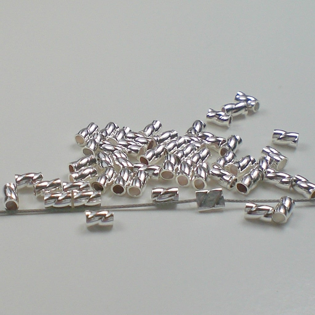 Crimp Beads Tubes 2x3mm Fancy Twisted Sterling Silver 50 pcs M-113