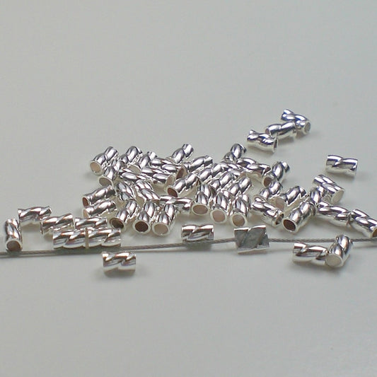 Crimp Beads Tubes 2x3mm Fancy Twisted Sterling Silver 50 pcs M-113