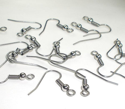 Stainless Steel Ear Wires with Ball and Coil 20 Pairs (40 pieces) Hypo Allergenic