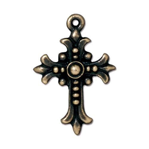 Fleur Cross Charm or Pendant Brass Oxide, Fine Silver, Copper Finish 4 pcs. 94-2192