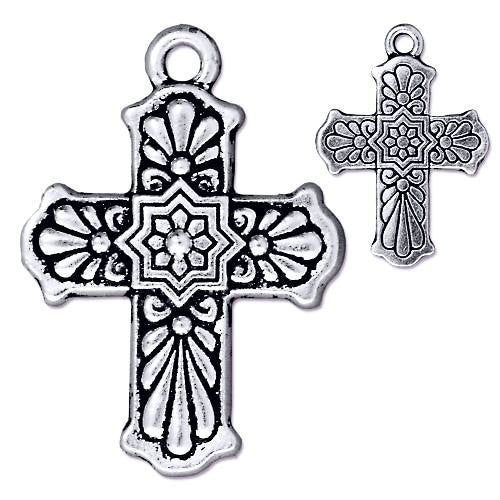 Talavera Cross Pendant Fine Silver Finish Mexican Cross. Tierracast 2 pcs. 94-2321