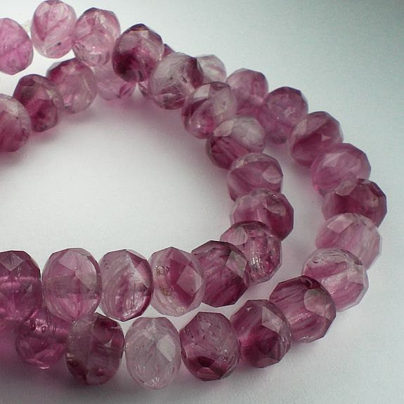 Czech Glass Beads 8mm Pale to Deep Pink Faceted Rondelles 10 Pcs. RON8-130
