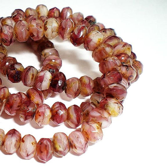 Picasso Czech Glass Beads 3 x 5mm Faceted Pink Rondelles 30 Pcs. RON5-002