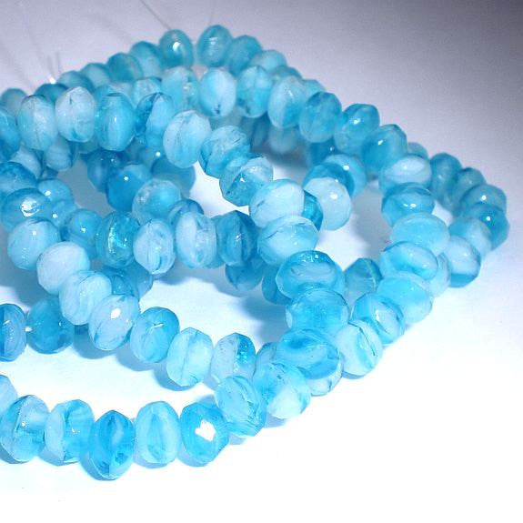 Czech Glass Beads 3 x 5mm Faceted Sky Blue and White Rondelles 30 Pieces RON5-065