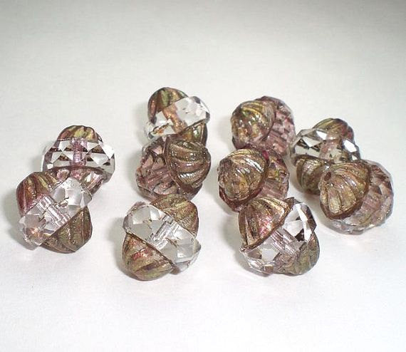 Faceted Light Rose Pink Twisted Turbine Bead Picasso Czech Glass Beads 11x10mm 10 pcs. T-008