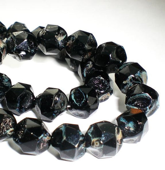9mm Jet Black Picasso Czech Glass Beads Central Cut Picasso Finish 15 Pcs. CC-001